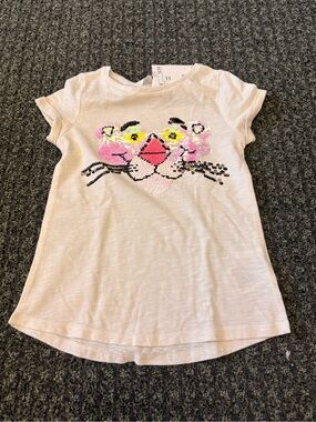 H&M Girls Pink Panther Reversible Sequin Graphic Tee Size 4-6Y NWT